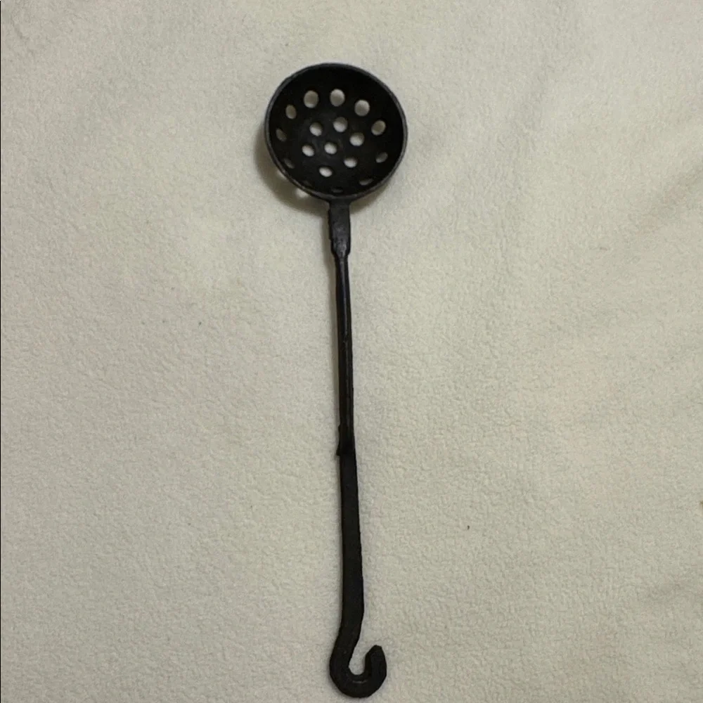 Vintage Cast Iron Skimmer Ladle Slotted Spoon Rustic Farmhouse Cottagecore